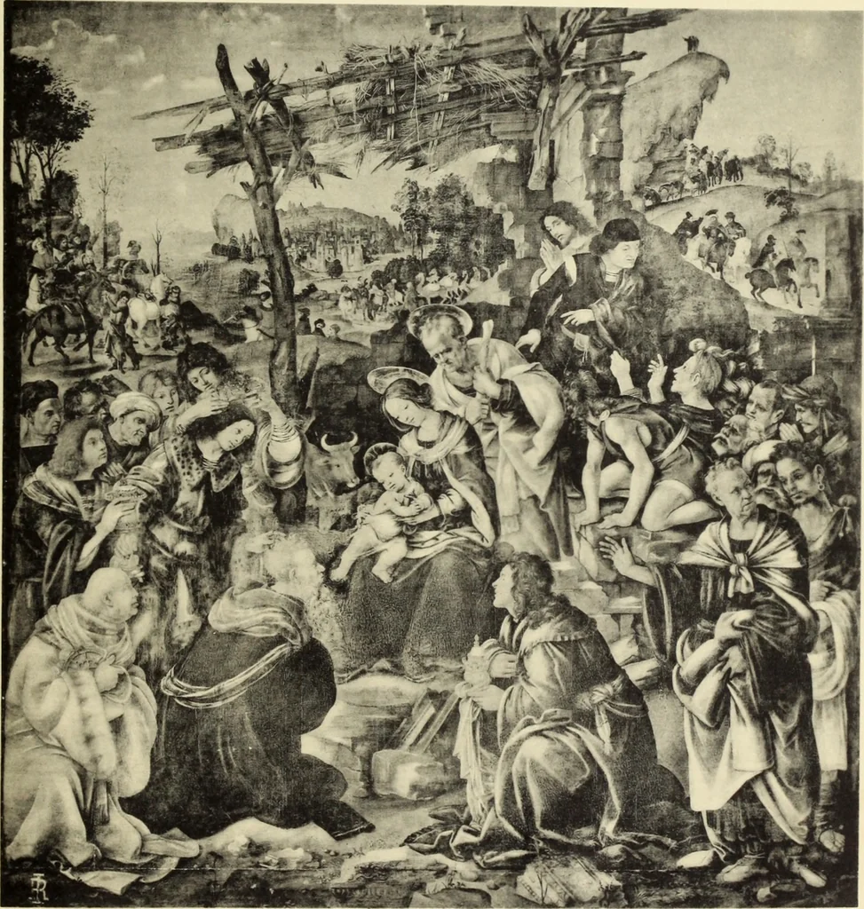 An illustration from Die darstellung der Anbetung der heiligen drei Könige in der toskanischen Malerei von Giotto bis Lionardo, 1901, leaf 142