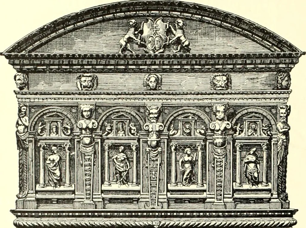 An illustration from Das deutsche Zimmer der Gothik und Renaissance : des Barock-, Rococo- und Zopfstils Anregungen zu häuslicher Kunstpflege, 1886, leaf 116