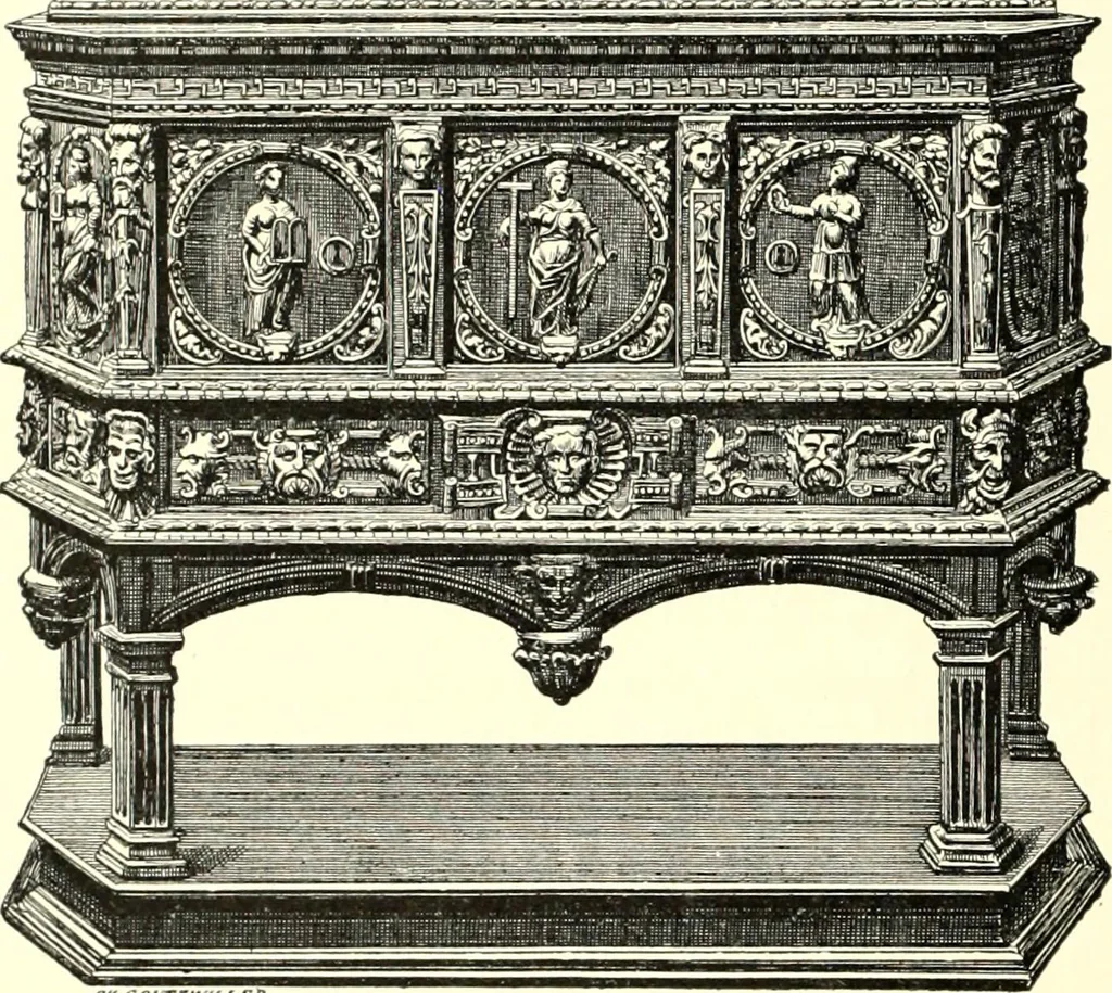 An illustration from Das deutsche Zimmer der Gothik und Renaissance : des Barock-, Rococo- und Zopfstils Anregungen zu häuslicher Kunstpflege, 1886, leaf 116