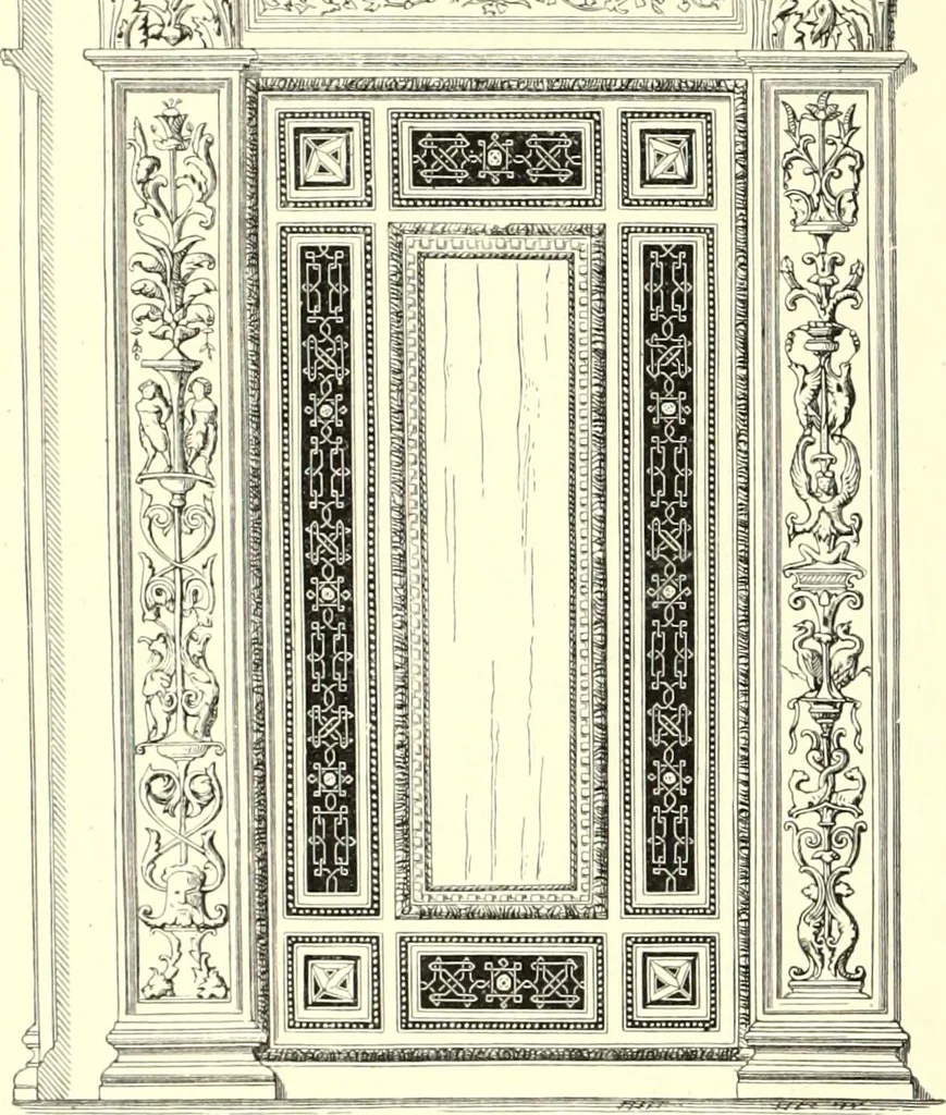 An illustration from Das deutsche Zimmer der Gothik und Renaissance : des Barock-, Rococo- und Zopfstils Anregungen zu häuslicher Kunstpflege, 1886, leaf 120