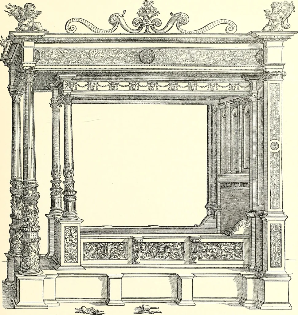 An illustration from Das deutsche Zimmer der Gothik und Renaissance : des Barock-, Rococo- und Zopfstils Anregungen zu häuslicher Kunstpflege, 1886, leaf 153