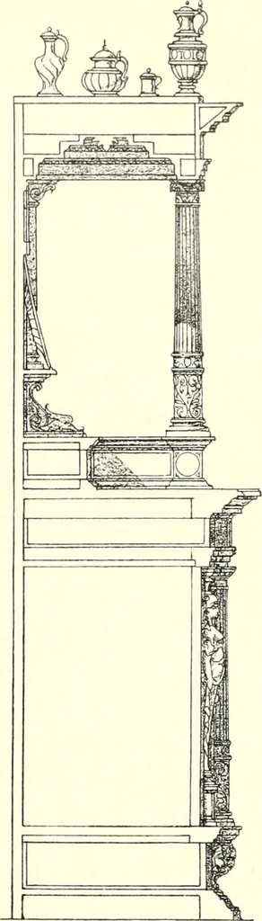 An illustration from Das deutsche Zimmer der Gothik und Renaissance : des Barock-, Rococo- und Zopfstils Anregungen zu häuslicher Kunstpflege, 1886, leaf 155