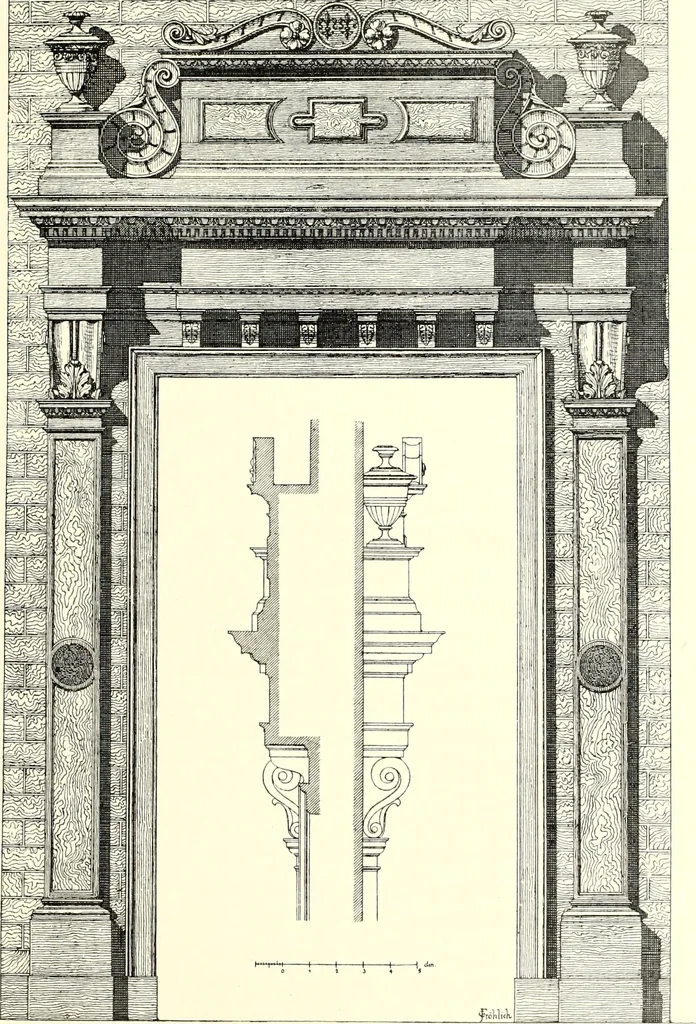 An illustration from Das deutsche Zimmer der Gothik und Renaissance : des Barock-, Rococo- und Zopfstils Anregungen zu häuslicher Kunstpflege, 1886, leaf 157