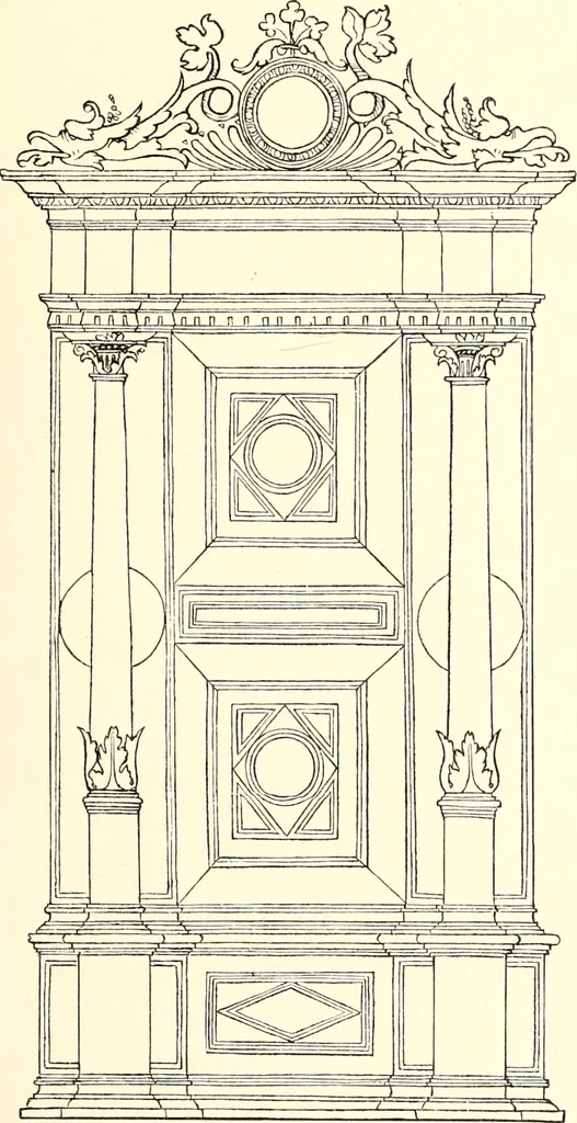 An illustration from Das deutsche Zimmer der Gothik und Renaissance : des Barock-, Rococo- und Zopfstils Anregungen zu häuslicher Kunstpflege, 1886, leaf 159