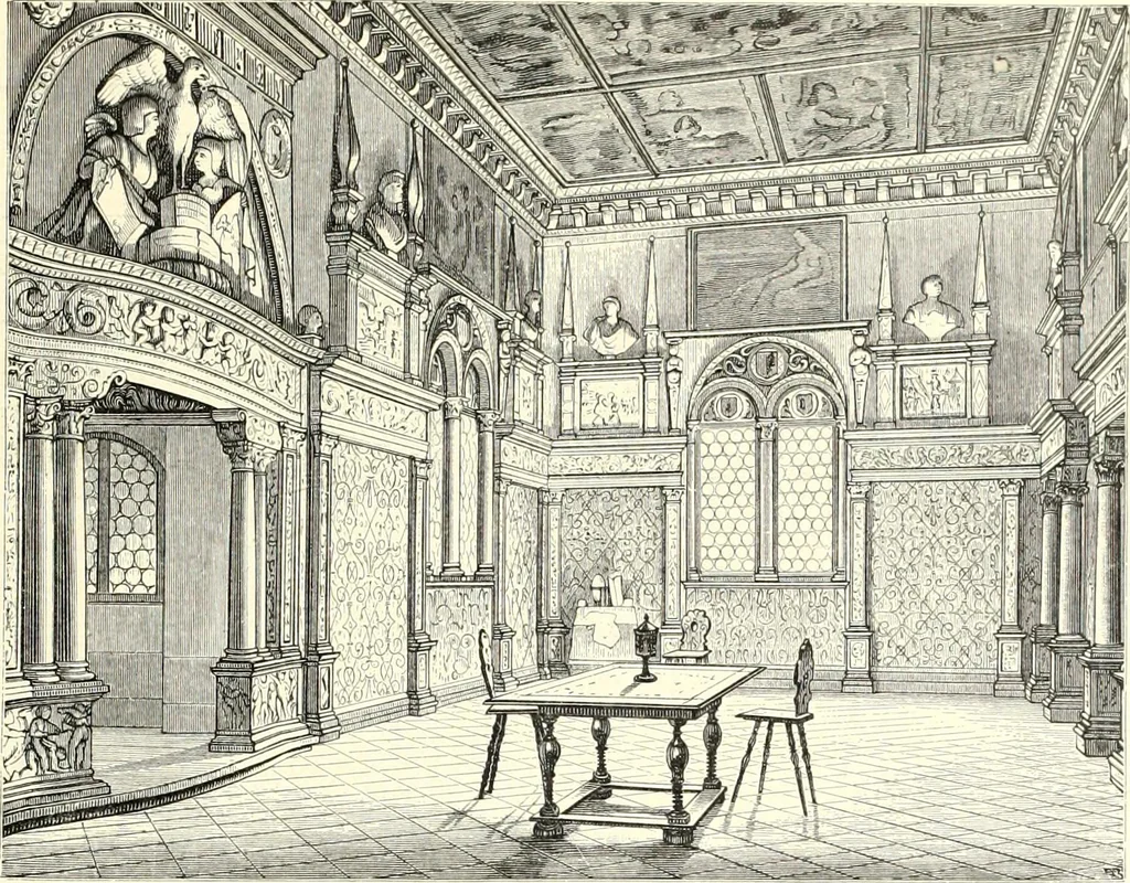 An illustration from Das deutsche Zimmer der Gothik und Renaissance : des Barock-, Rococo- und Zopfstils Anregungen zu häuslicher Kunstpflege, 1886, leaf 179