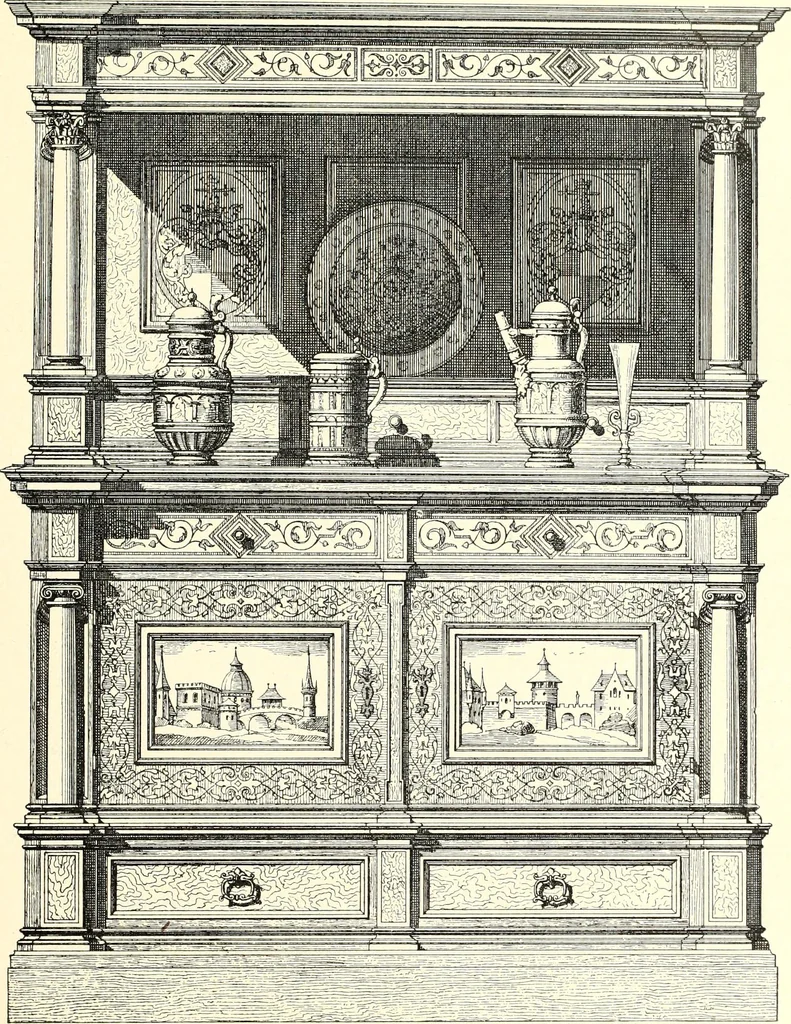 An illustration from Das deutsche Zimmer der Gothik und Renaissance : des Barock-, Rococo- und Zopfstils Anregungen zu häuslicher Kunstpflege, 1886, leaf 181