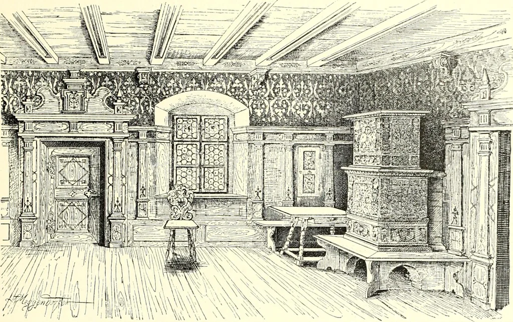 An illustration from Das deutsche Zimmer der Gothik und Renaissance : des Barock-, Rococo- und Zopfstils Anregungen zu häuslicher Kunstpflege, 1886, leaf 201