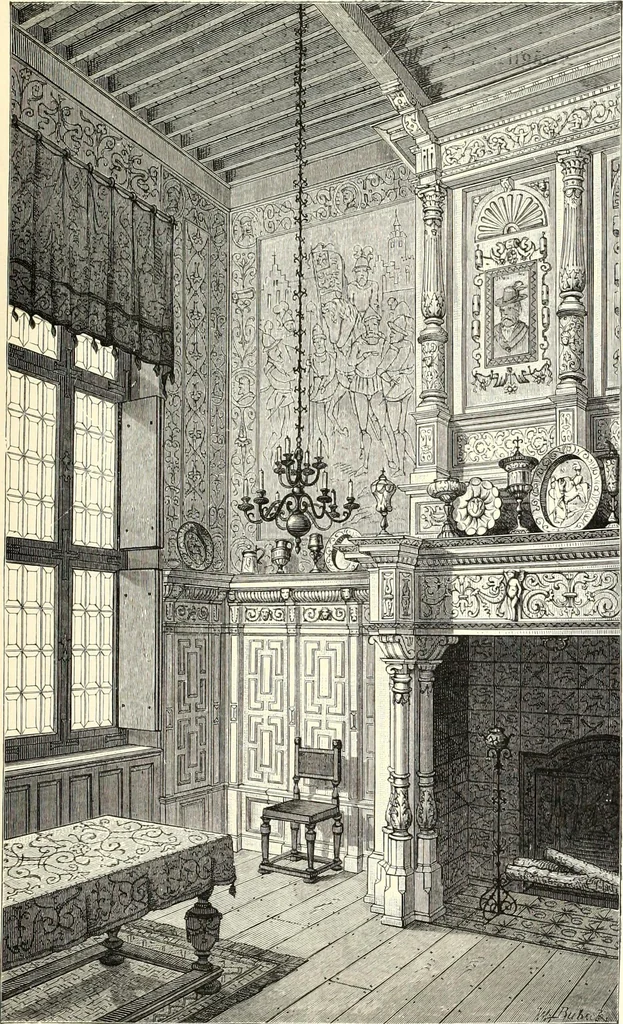 An illustration from Das deutsche Zimmer der Gothik und Renaissance : des Barock-, Rococo- und Zopfstils Anregungen zu häuslicher Kunstpflege, 1886, leaf 213