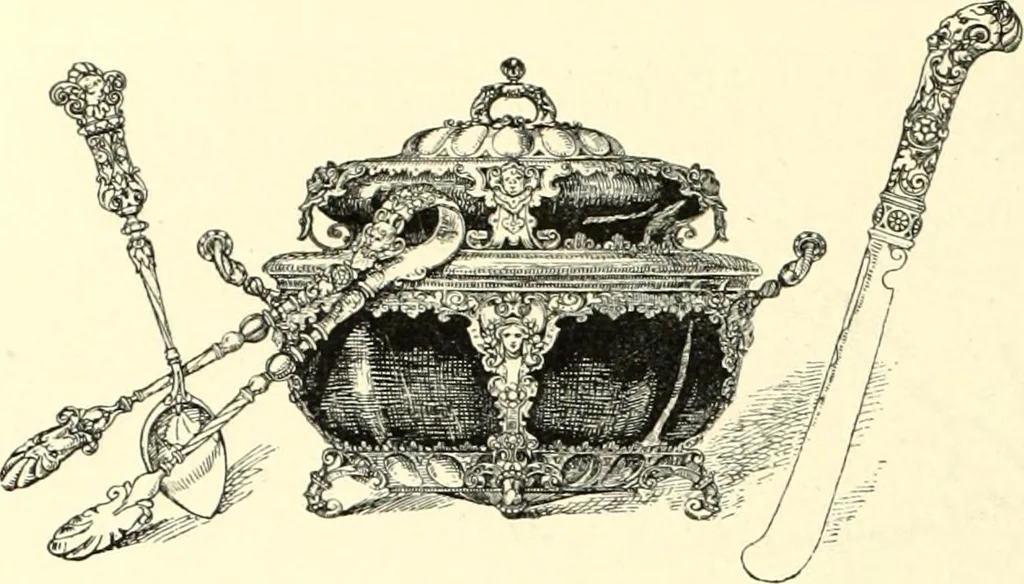An illustration from Das deutsche Zimmer der Gothik und Renaissance : des Barock-, Rococo- und Zopfstils Anregungen zu häuslicher Kunstpflege, 1886, leaf 226