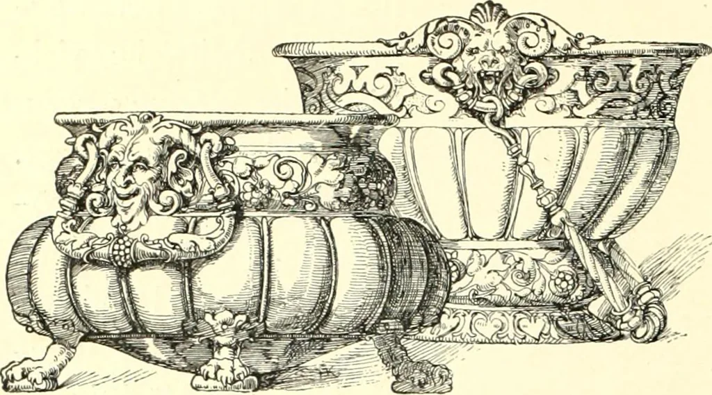 An illustration from Das deutsche Zimmer der Gothik und Renaissance : des Barock-, Rococo- und Zopfstils Anregungen zu häuslicher Kunstpflege, 1886, leaf 228