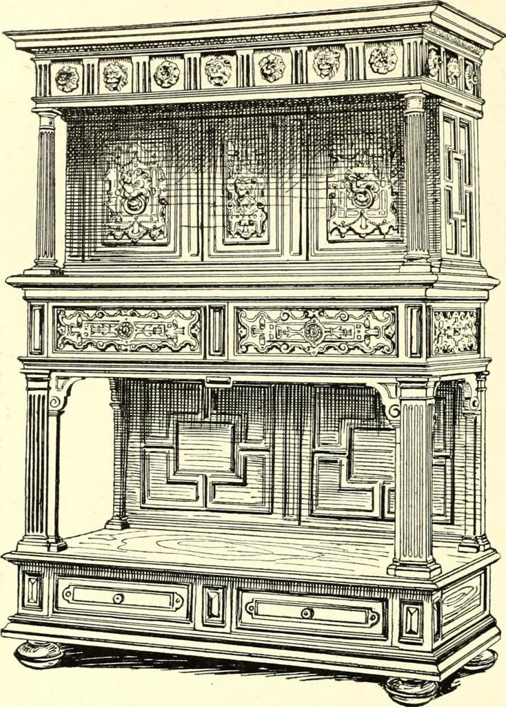 An illustration from Das deutsche Zimmer der Gothik und Renaissance : des Barock-, Rococo- und Zopfstils Anregungen zu häuslicher Kunstpflege, 1886, leaf 238