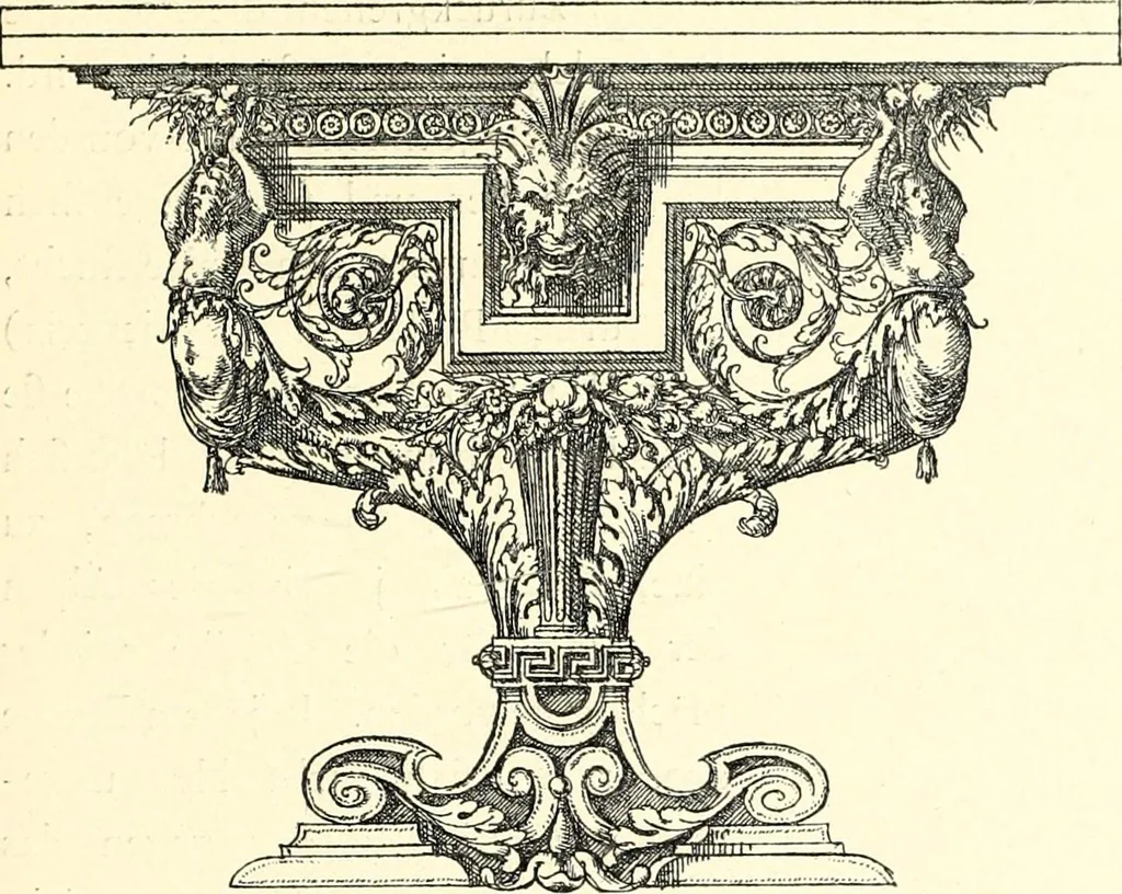 An illustration from Das deutsche Zimmer der Gothik und Renaissance : des Barock-, Rococo- und Zopfstils Anregungen zu häuslicher Kunstpflege, 1886, leaf 243