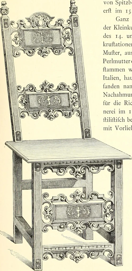 An illustration from Das deutsche Zimmer der Gothik und Renaissance : des Barock-, Rococo- und Zopfstils Anregungen zu häuslicher Kunstpflege, 1886, leaf 275