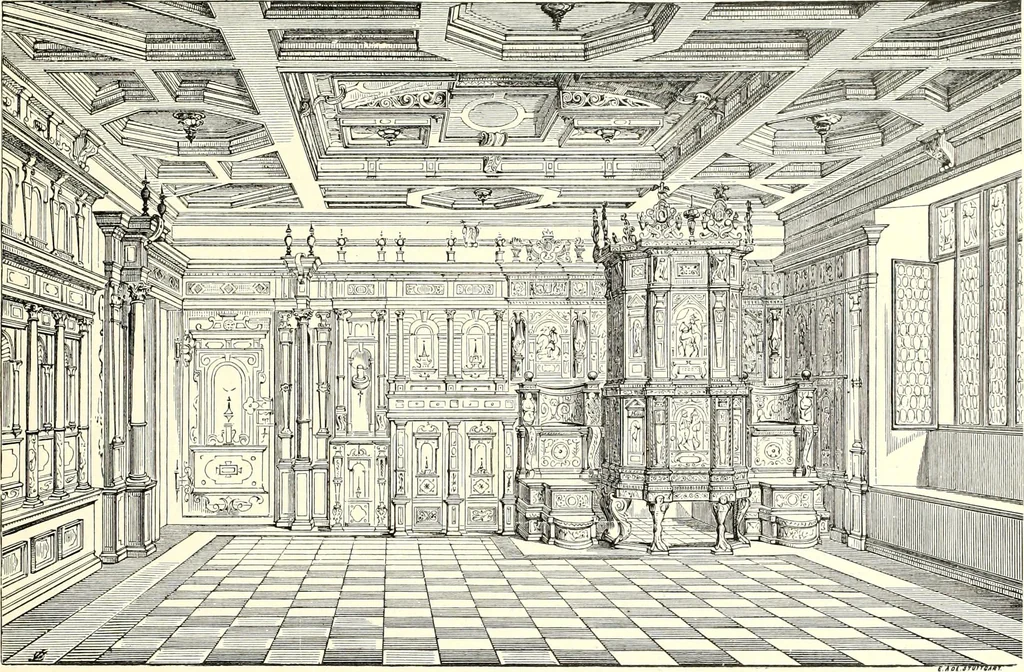 An illustration from Das deutsche Zimmer der Gothik und Renaissance : des Barock-, Rococo- und Zopfstils Anregungen zu häuslicher Kunstpflege, 1886, leaf 285