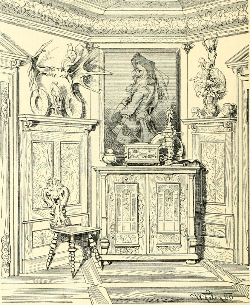 An illustration from Das deutsche Zimmer der Gothik und Renaissance : des Barock-, Rococo- und Zopfstils Anregungen zu häuslicher Kunstpflege, 1886, leaf 300