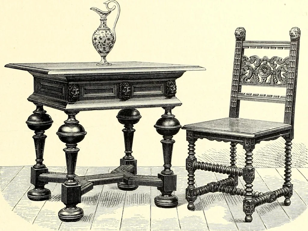 An illustration from Das deutsche Zimmer der Gothik und Renaissance : des Barock-, Rococo- und Zopfstils Anregungen zu häuslicher Kunstpflege, 1886, leaf 303