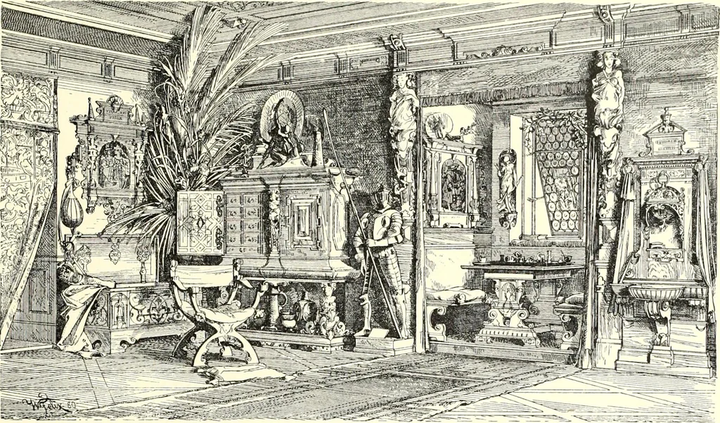 An illustration from Das deutsche Zimmer der Gothik und Renaissance : des Barock-, Rococo- und Zopfstils Anregungen zu häuslicher Kunstpflege, 1886, leaf 317
