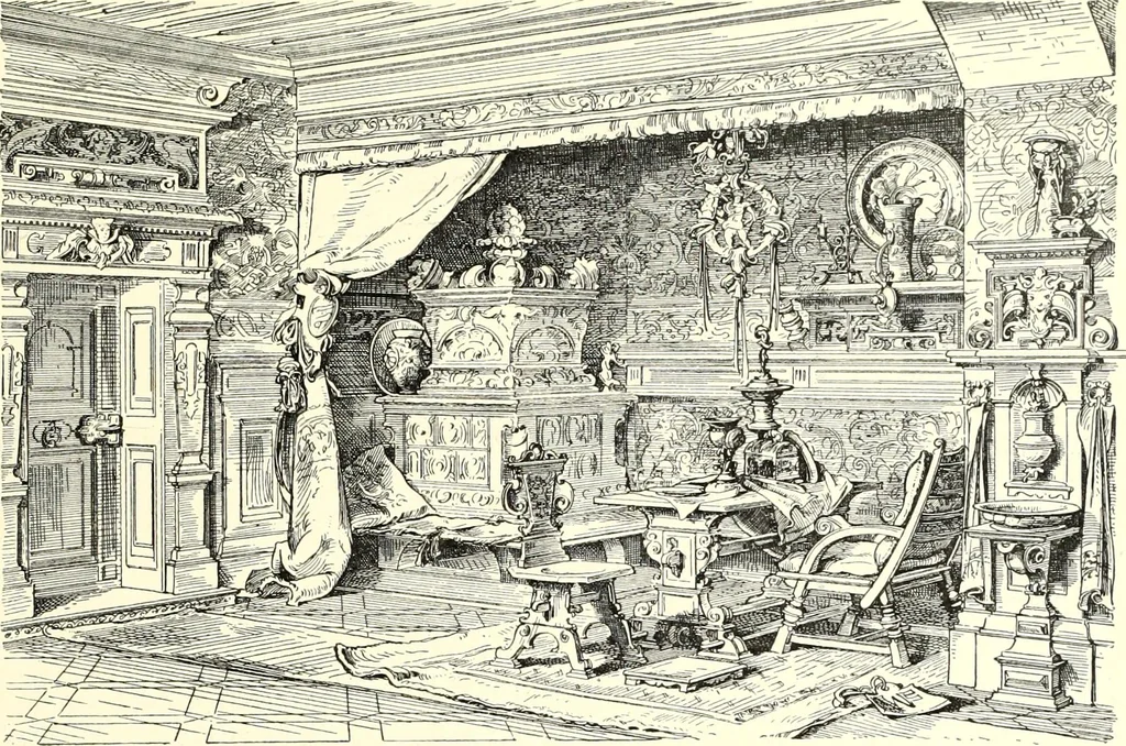 An illustration from Das deutsche Zimmer der Gothik und Renaissance : des Barock-, Rococo- und Zopfstils Anregungen zu häuslicher Kunstpflege, 1886, leaf 323