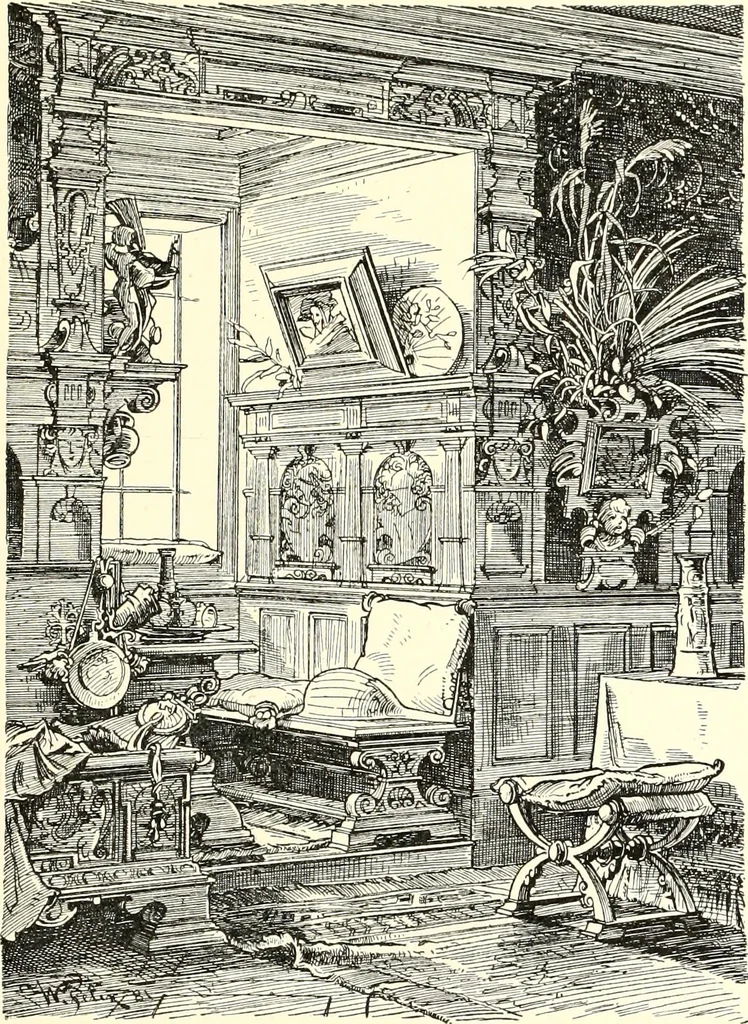 An illustration from Das deutsche Zimmer der Gothik und Renaissance : des Barock-, Rococo- und Zopfstils Anregungen zu häuslicher Kunstpflege, 1886, leaf 327
