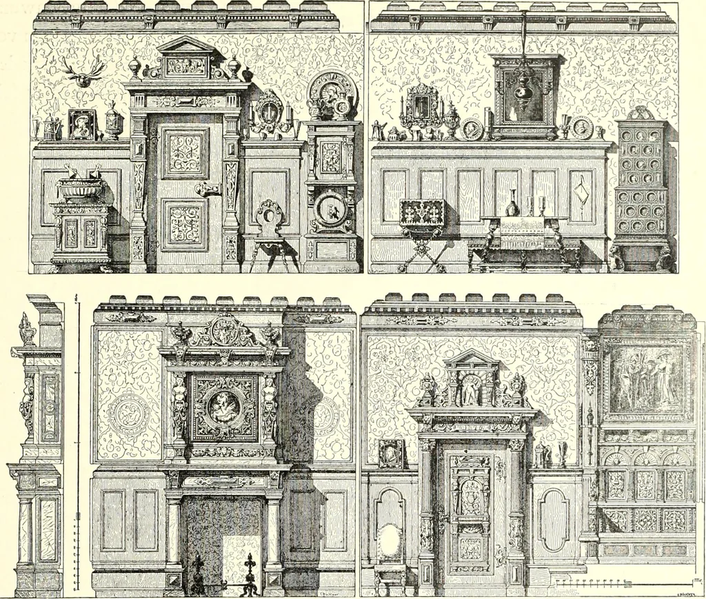 An illustration from Das deutsche Zimmer der Gothik und Renaissance : des Barock-, Rococo- und Zopfstils Anregungen zu häuslicher Kunstpflege, 1886, leaf 355