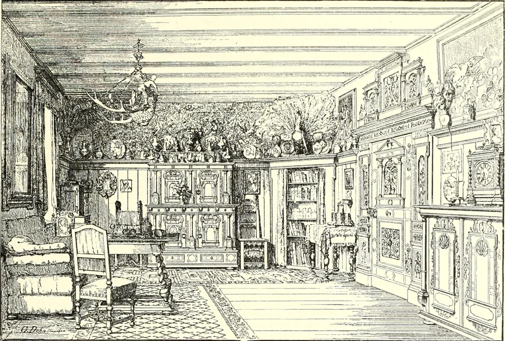 An illustration from Das deutsche Zimmer der Gothik und Renaissance : des Barock-, Rococo- und Zopfstils Anregungen zu häuslicher Kunstpflege, 1886, leaf 371