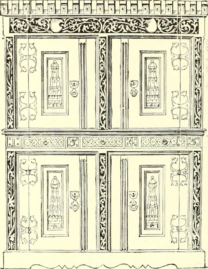 An illustration from Das deutsche Zimmer der Gothik und Renaissance : des Barock-, Rococo- und Zopfstils Anregungen zu häuslicher Kunstpflege, 1886, leaf 40