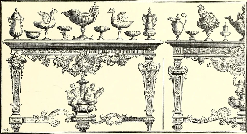 An illustration from Das deutsche Zimmer der Gothik und Renaissance : des Barock-, Rococo- und Zopfstils Anregungen zu häuslicher Kunstpflege, 1886, leaf 401
