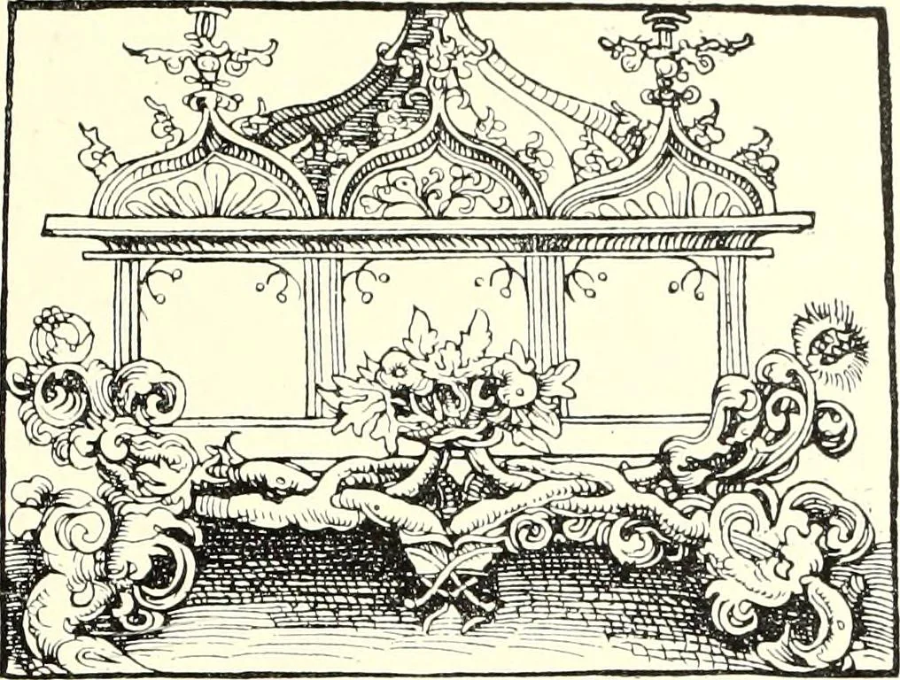 An illustration from Das deutsche Zimmer der Gothik und Renaissance : des Barock-, Rococo- und Zopfstils Anregungen zu häuslicher Kunstpflege, 1886, leaf 79