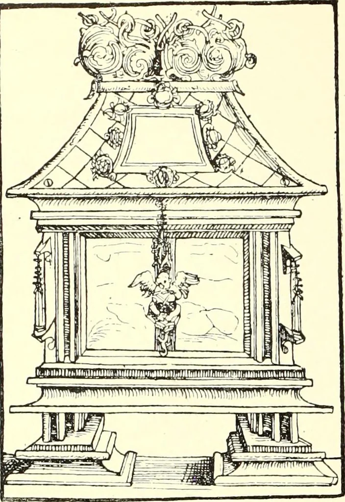 An illustration from Das deutsche Zimmer der Gothik und Renaissance : des Barock-, Rococo- und Zopfstils Anregungen zu häuslicher Kunstpflege, 1886, leaf 86