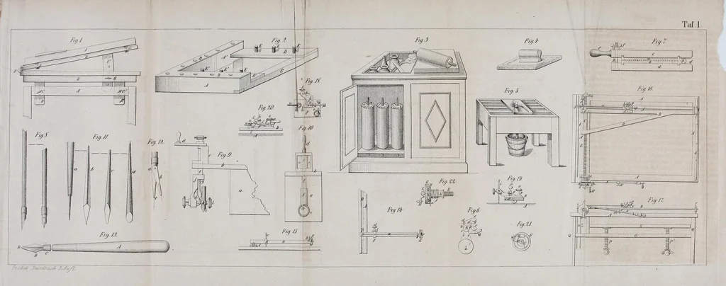 An illustration from Das Ganze des Steindrucks : oder, Vollständige theoretisch-praktische Anweisung zur Ausübung der Lithographie in ihrem ganzen Umfange und auf ihrem jetzigen Standpuncte ..., 1856, leaf 367