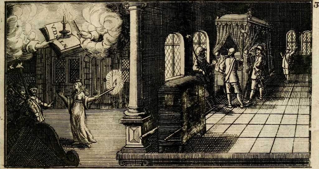 An illustration from Das hohe Lied dess Königes Salomons, nach der Ordnung dess Textes summarischen gebeten Rand, Glossen und kurtzen Beschluss-Liedern, 1662, leaf 116