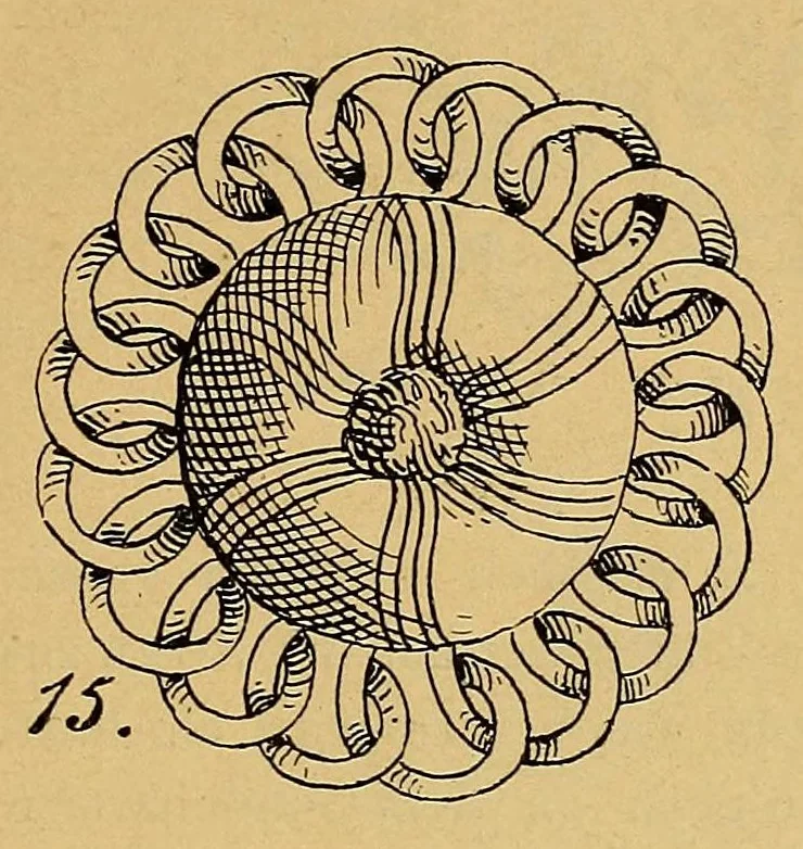 An illustration from Das Posamentier-Kunstgewerbe. Gründliche Anleitung zur Herstellung sämmtlicher Möbelposamenten. Praktisches Lehrbuch mit 100 Erläuternden Zeichnungen und Illustrationen im Text und 4 lithographirten Tafeln. Bezugsquellen-Addressbuch, 1894, leaf 81