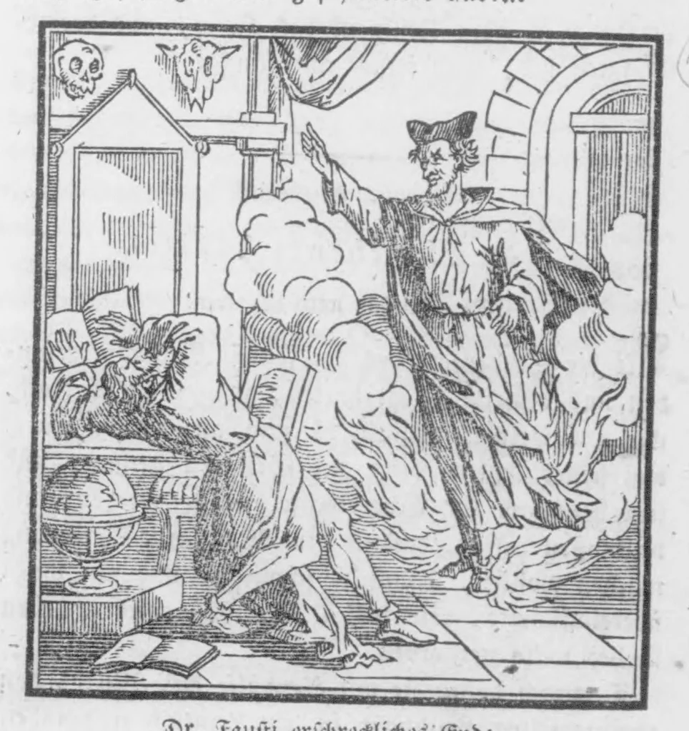 An illustration from Das ärgerliche Leben und schreckliche Ende des vielberüchtigten Erz-Schwarzkünstlers Johannis Fausti [microform], 1834, leaf 125