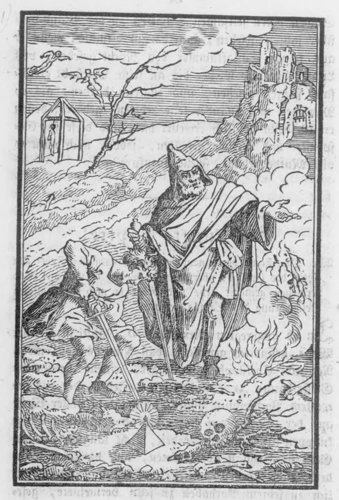 An illustration from Das ärgerliche Leben und schreckliche Ende des vielberüchtigten Erz-Schwarzkünstlers Johannis Fausti [microform], 1834, leaf 19