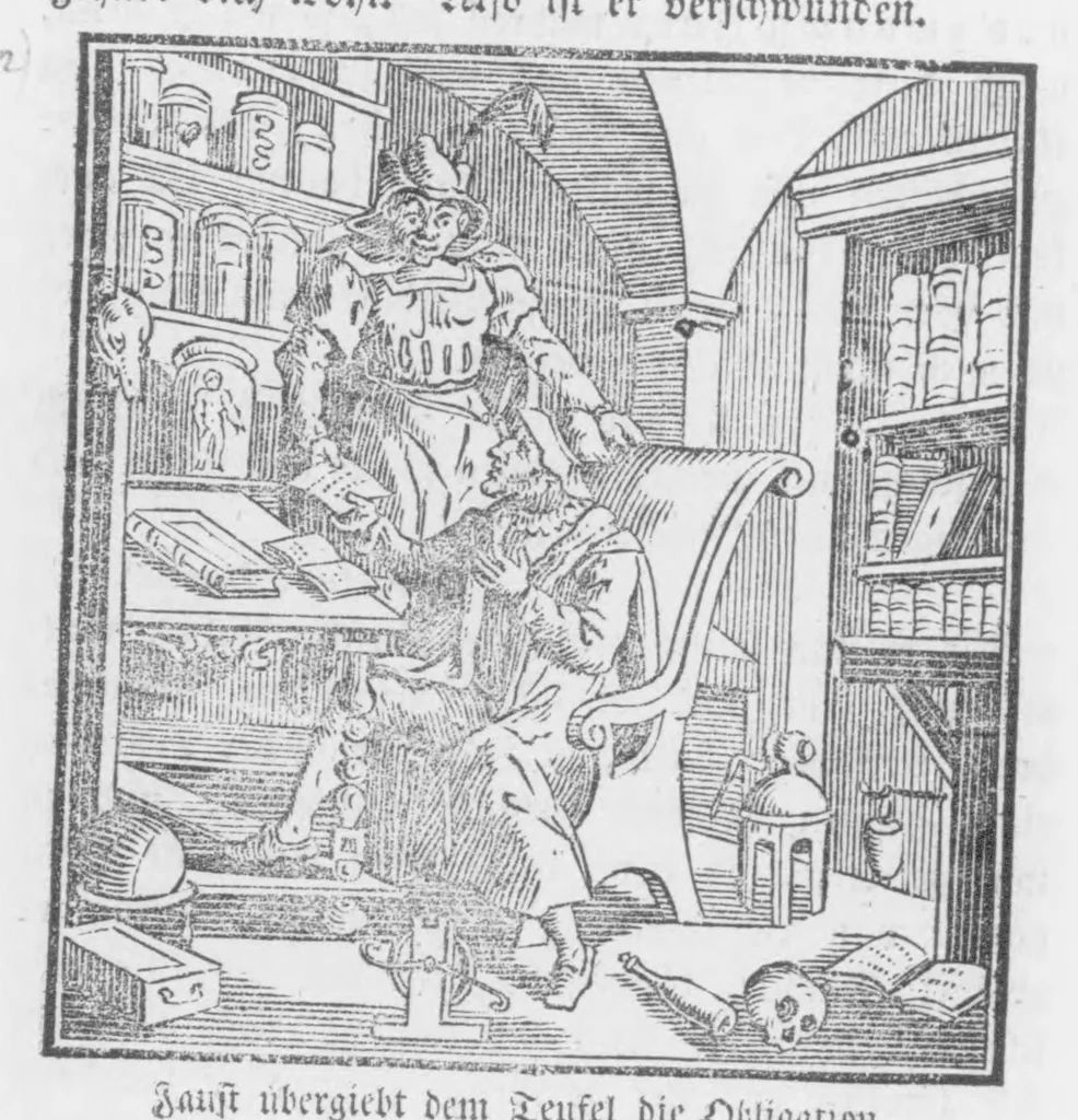 An illustration from Das ärgerliche Leben und schreckliche Ende des vielberüchtigten Erz-Schwarzkünstlers Johannis Fausti [microform], 1834, leaf 26