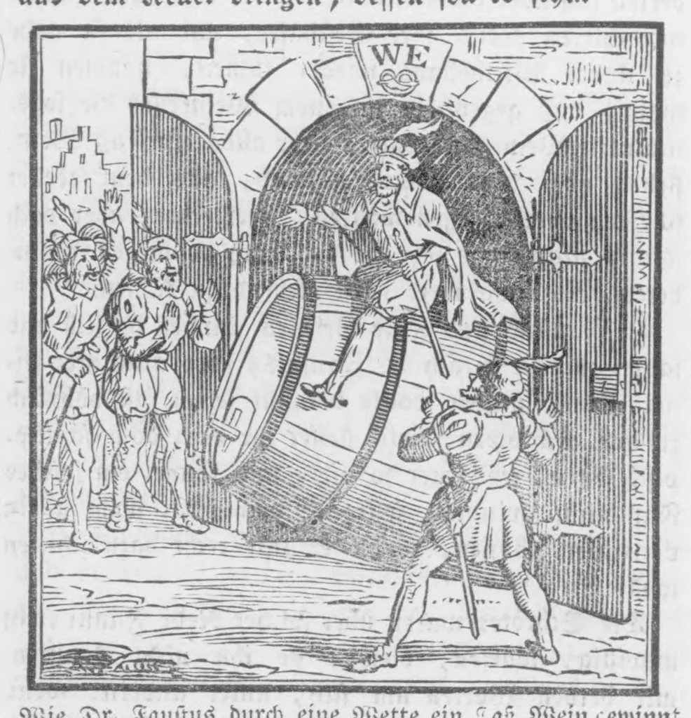 An illustration from Das ärgerliche Leben und schreckliche Ende des vielberüchtigten Erz-Schwarzkünstlers Johannis Fausti [microform], 1834, leaf 60