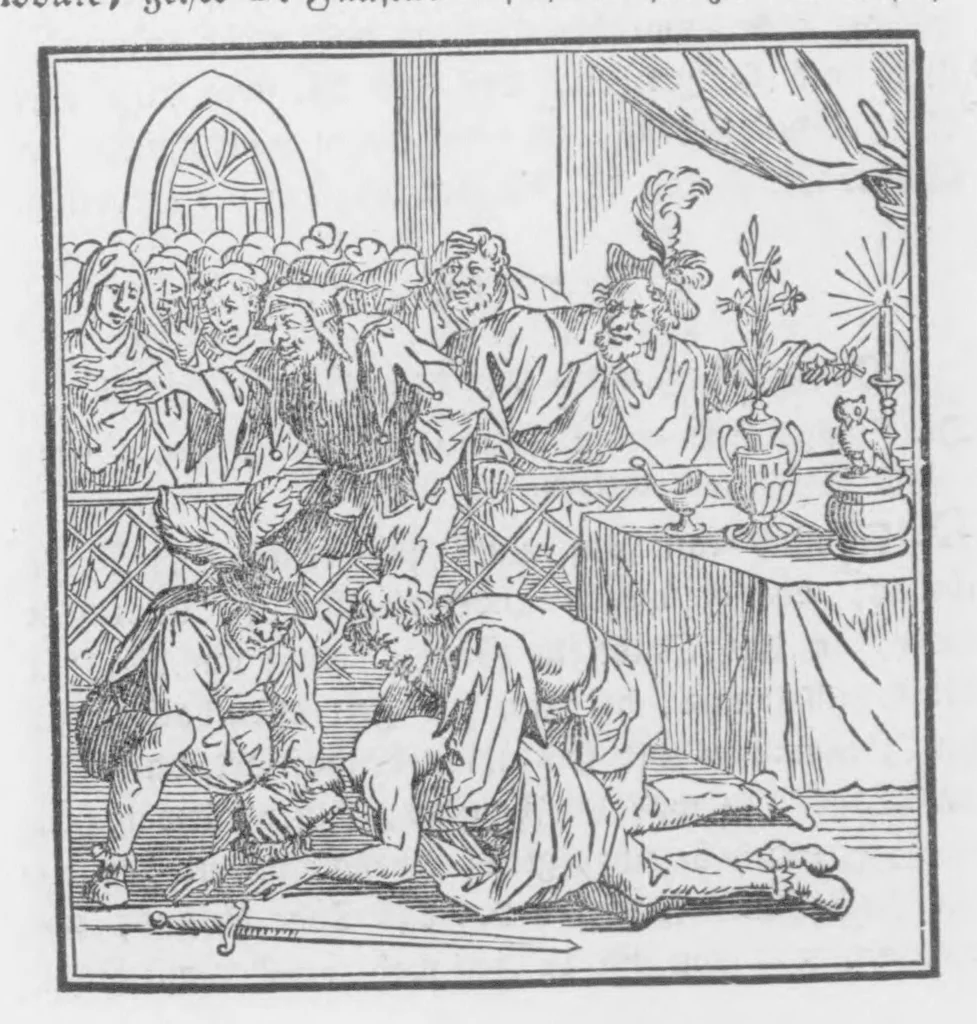 An illustration from Das ärgerliche Leben und schreckliche Ende des vielberüchtigten Erz-Schwarzkünstlers Johannis Fausti [microform], 1834, leaf 67