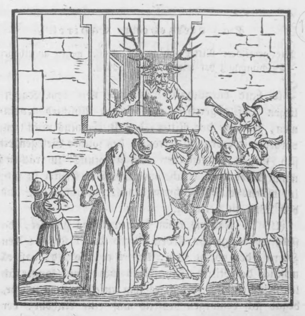 An illustration from Das ärgerliche Leben und schreckliche Ende des vielberüchtigten Erz-Schwarzkünstlers Johannis Fausti [microform], 1834, leaf 87