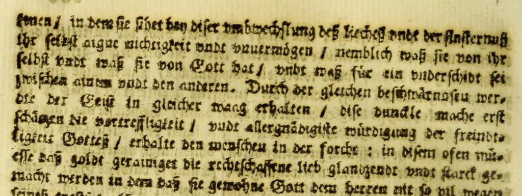 An illustration from Dass wunderbarliche Leben, und vil werther Todt der Ehrwürdigen Schwester Rosa De S. Maria von Lima gebürtig, auss der dritten Regel dess H. Vatters Dominici. : Anfänglich in Lateinischer Sprach Ihro Bäpstliche Heiligkeit Alexandro VII. zugeschriben von Adm. Rdo. & Eximio P. Magistro F. Leonardo Hansen, Ord. Praed. Provinciali Angliae & Socio reverendissimi P. Magistri Generalis: anjetzo aber zu Trost allen frommen Seelen, 1667, leaf 122