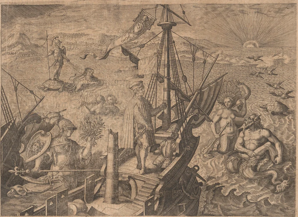 An illustration from Das vierdte Buch von der Neuwen Welt. Oder Neuwe vnd gründtliche Historien, von dem Nidergängischen Indien, so von Christophoro Columbo im Jar 1492 erstlich erfunden, 1594, leaf 11