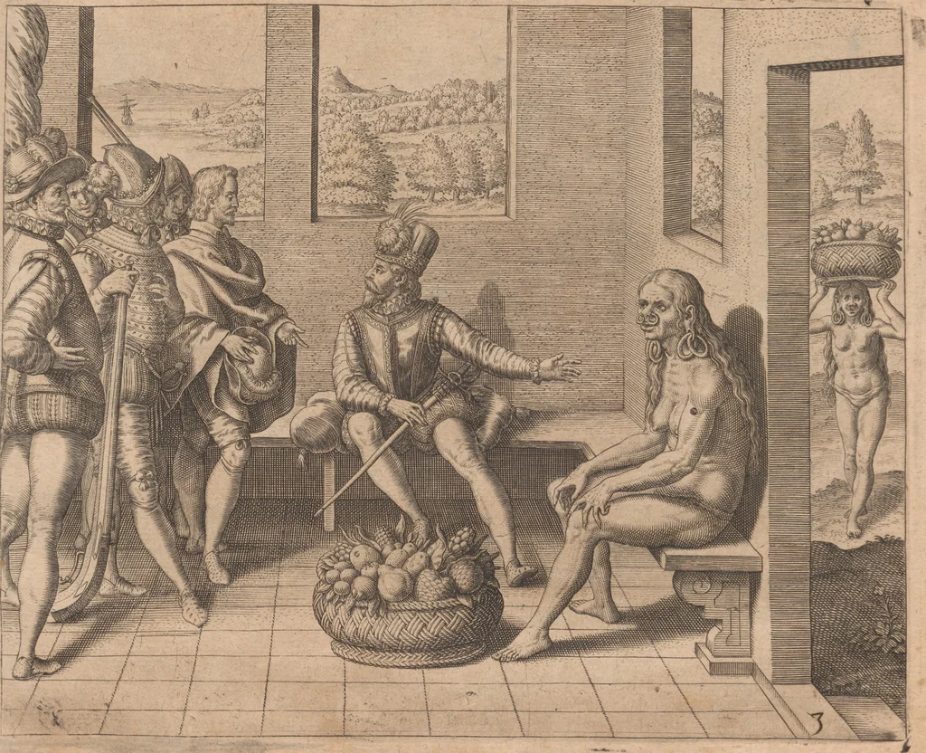 An illustration from Das vierdte Buch von der Neuwen Welt. Oder Neuwe vnd gründtliche Historien, von dem Nidergängischen Indien, so von Christophoro Columbo im Jar 1492 erstlich erfunden, 1594, leaf 177