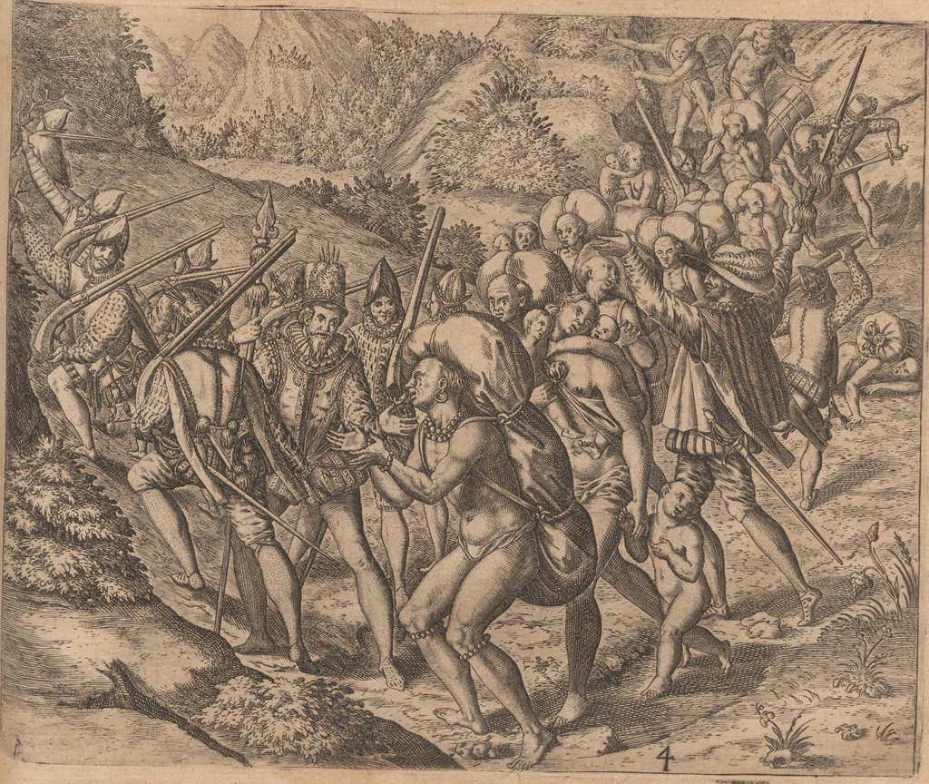 An illustration from Das vierdte Buch von der Neuwen Welt. Oder Neuwe vnd gründtliche Historien, von dem Nidergängischen Indien, so von Christophoro Columbo im Jar 1492 erstlich erfunden, 1594, leaf 179