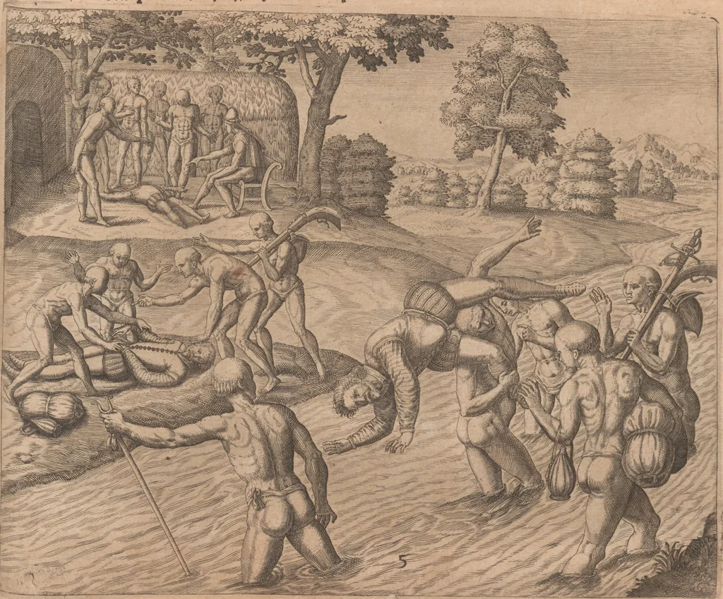 An illustration from Das vierdte Buch von der Neuwen Welt. Oder Neuwe vnd gründtliche Historien, von dem Nidergängischen Indien, so von Christophoro Columbo im Jar 1492 erstlich erfunden, 1594, leaf 181
