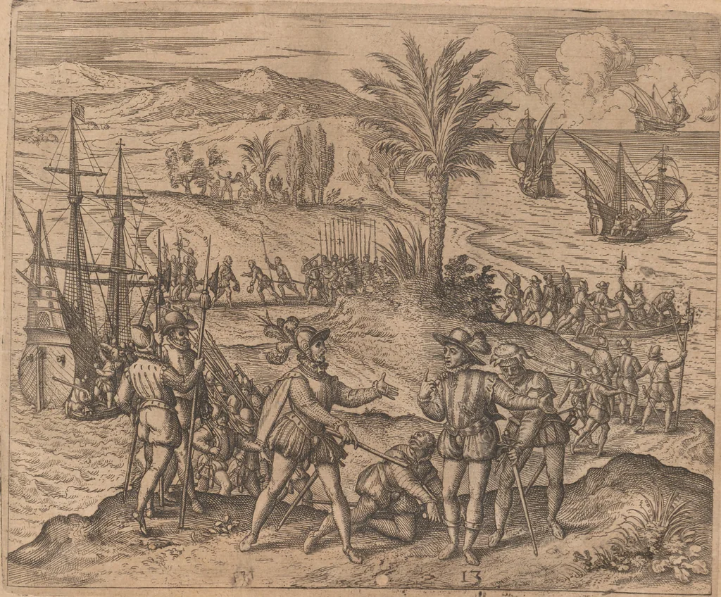 An illustration from Das vierdte Buch von der Neuwen Welt. Oder Neuwe vnd gründtliche Historien, von dem Nidergängischen Indien, so von Christophoro Columbo im Jar 1492 erstlich erfunden, 1594, leaf 197