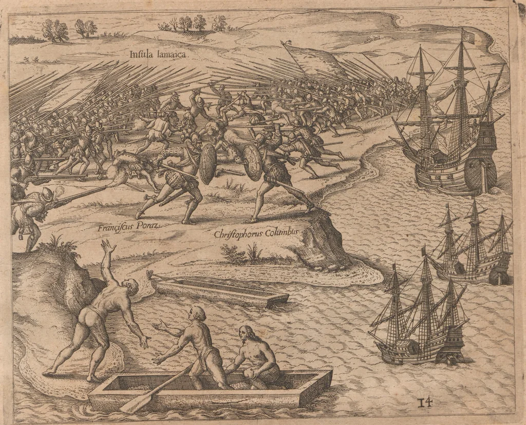 An illustration from Das vierdte Buch von der Neuwen Welt. Oder Neuwe vnd gründtliche Historien, von dem Nidergängischen Indien, so von Christophoro Columbo im Jar 1492 erstlich erfunden, 1594, leaf 199