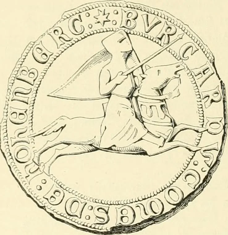 An illustration from Das Wappen des fürstlichen Hauses Hohenzollern in seiner Entwicklung von der ältesten Zeit bis zur Gegenwart historisch dargestellt, nebst Anhang: Hohenzollern'sche Allianz-Wappen, 1889, leaf 13