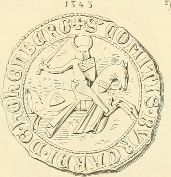 An illustration from Das Wappen des fürstlichen Hauses Hohenzollern in seiner Entwicklung von der ältesten Zeit bis zur Gegenwart historisch dargestellt, nebst Anhang: Hohenzollern'sche Allianz-Wappen, 1889, leaf 18