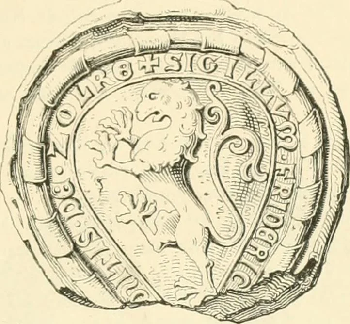 An illustration from Das Wappen des fürstlichen Hauses Hohenzollern in seiner Entwicklung von der ältesten Zeit bis zur Gegenwart historisch dargestellt, nebst Anhang: Hohenzollern'sche Allianz-Wappen, 1889, leaf 20