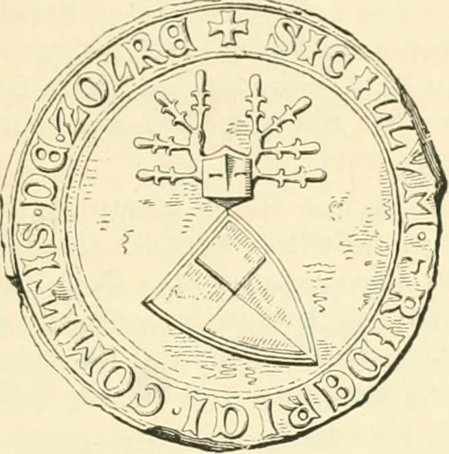 An illustration from Das Wappen des fürstlichen Hauses Hohenzollern in seiner Entwicklung von der ältesten Zeit bis zur Gegenwart historisch dargestellt, nebst Anhang: Hohenzollern'sche Allianz-Wappen, 1889, leaf 34