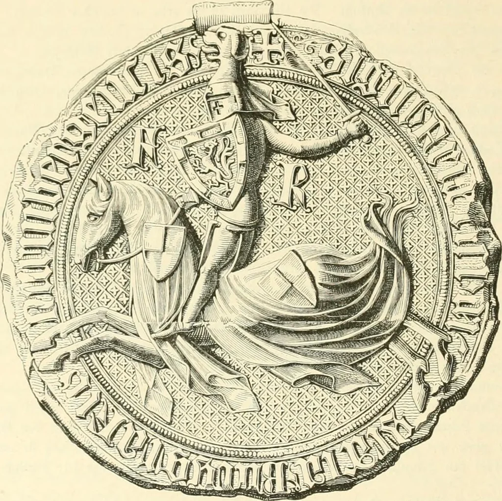 An illustration from Das Wappen des fürstlichen Hauses Hohenzollern in seiner Entwicklung von der ältesten Zeit bis zur Gegenwart historisch dargestellt, nebst Anhang: Hohenzollern'sche Allianz-Wappen, 1889, leaf 37